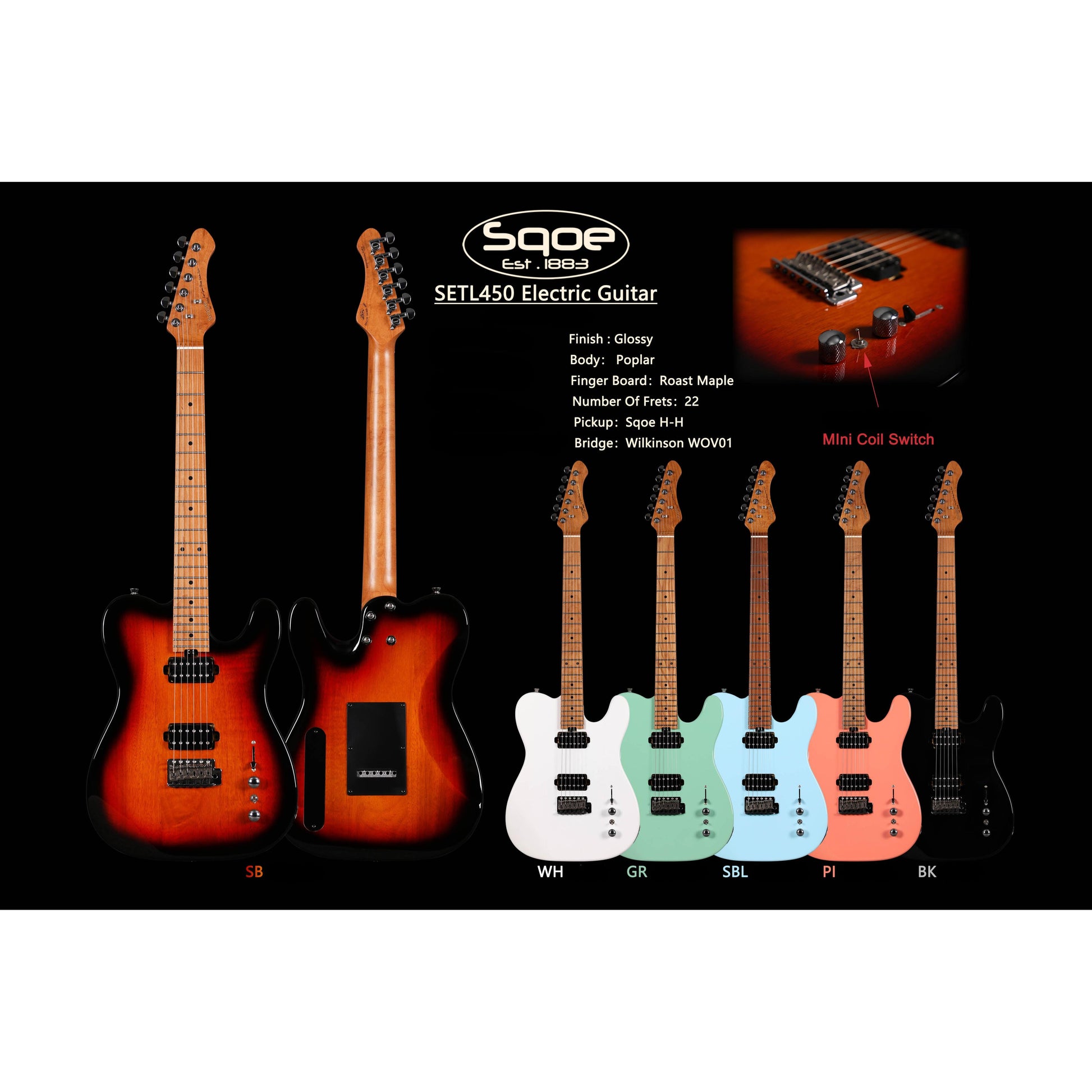 Đàn Guitar Điện Sqoe SETL450 HH, Maple Fingerboard - Việt Music