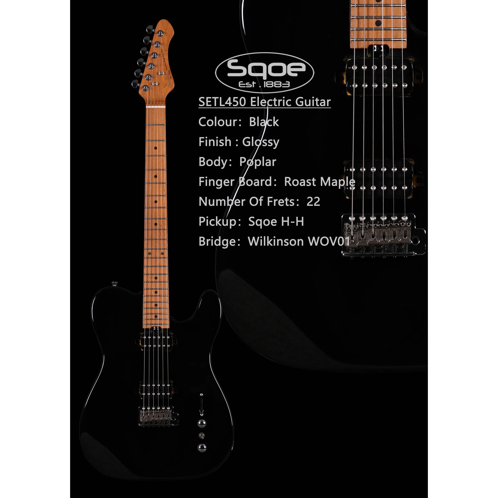 Đàn Guitar Điện Sqoe SETL450 HH, Maple Fingerboard - Việt Music