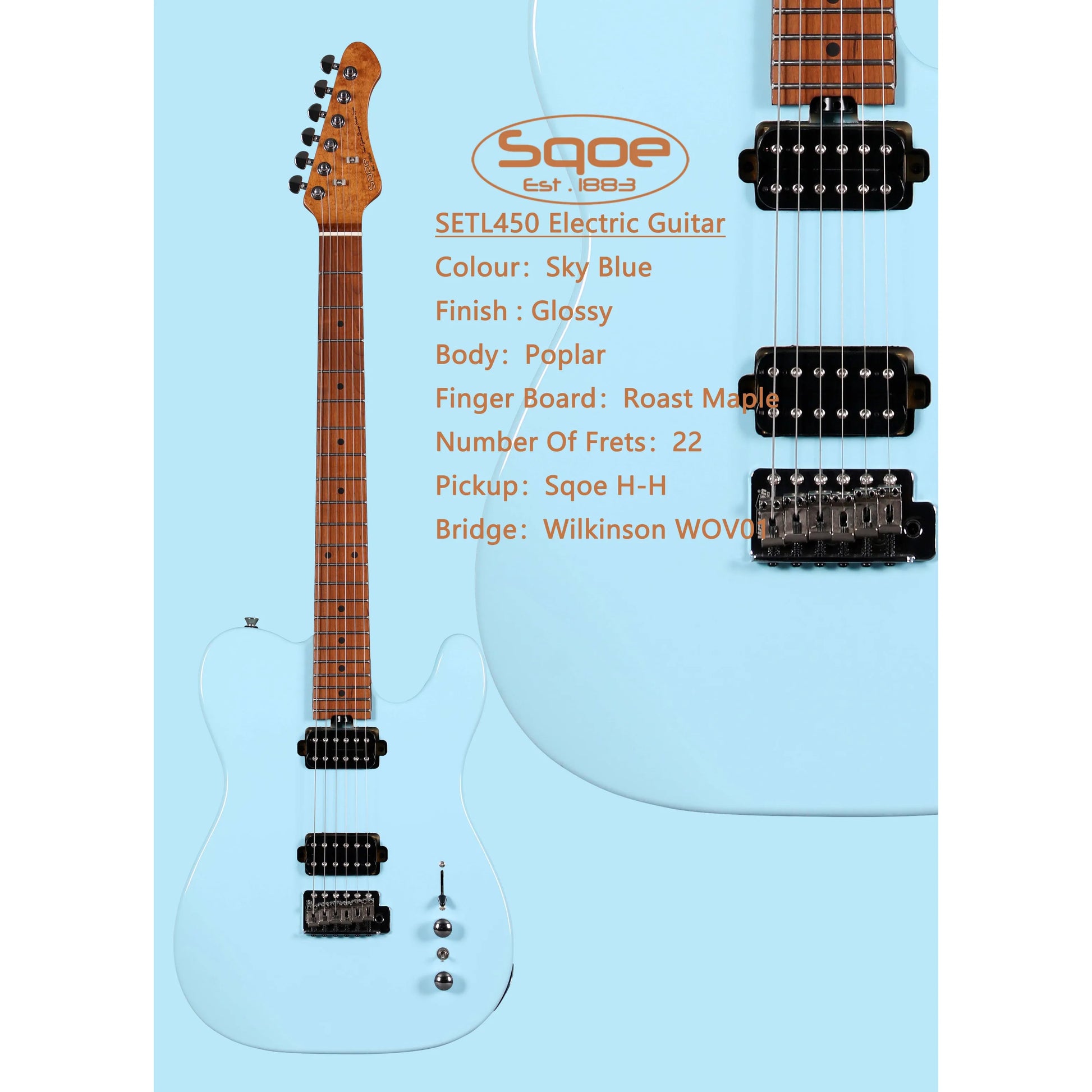 Đàn Guitar Điện Sqoe SETL450 HH, Maple Fingerboard - Việt Music
