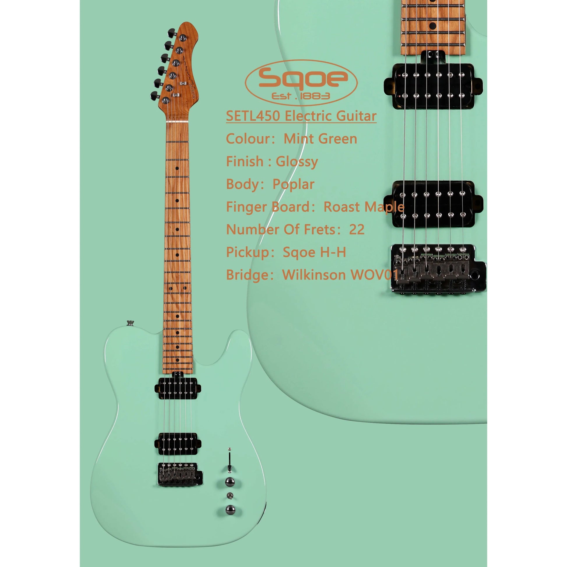 Đàn Guitar Điện Sqoe SETL450 HH, Maple Fingerboard - Việt Music