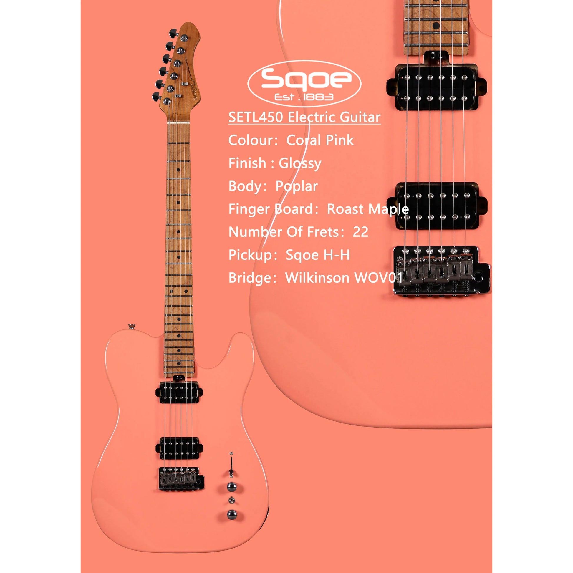 Đàn Guitar Điện Sqoe SETL450 HH, Maple Fingerboard - Việt Music