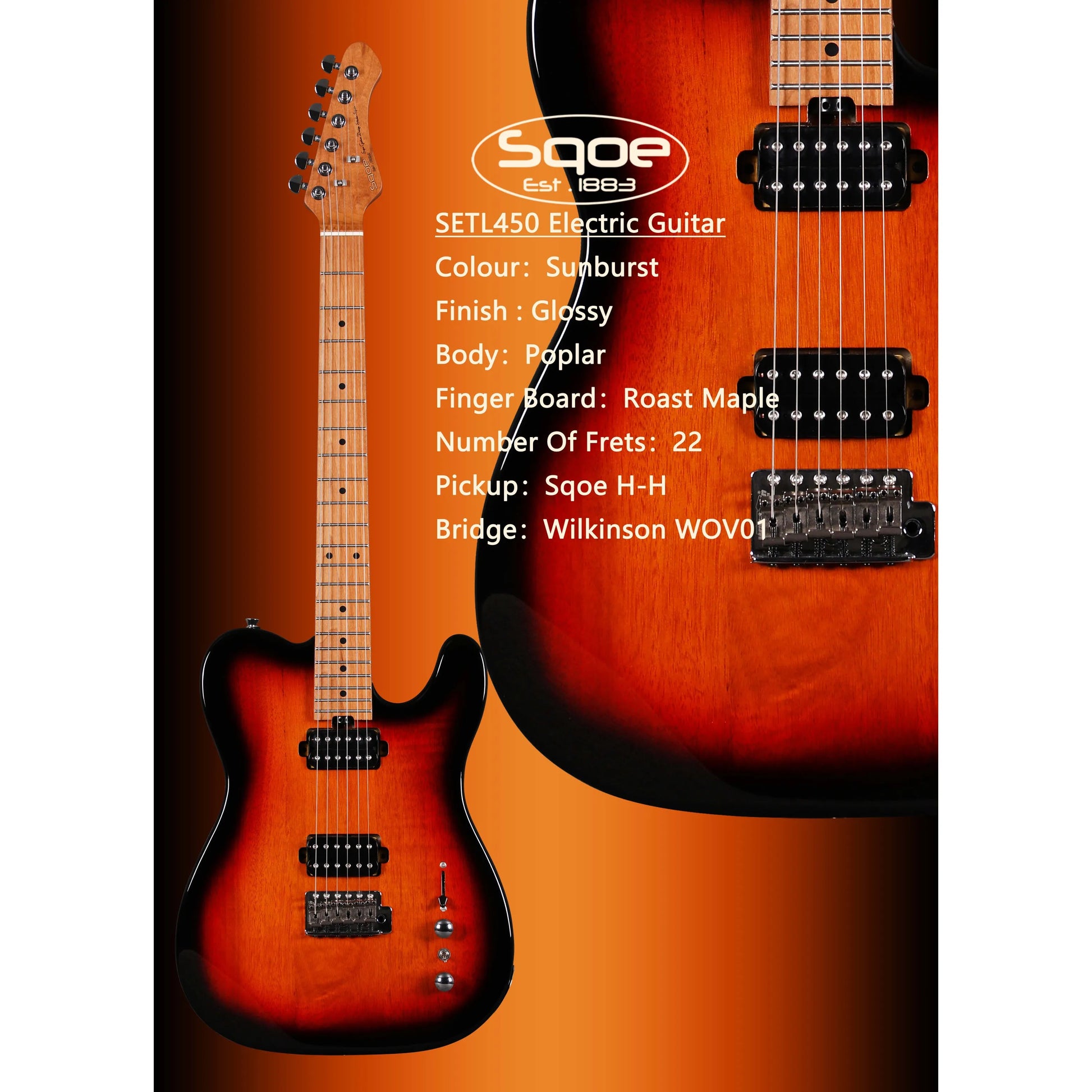Đàn Guitar Điện Sqoe SETL450 HH, Maple Fingerboard - Việt Music