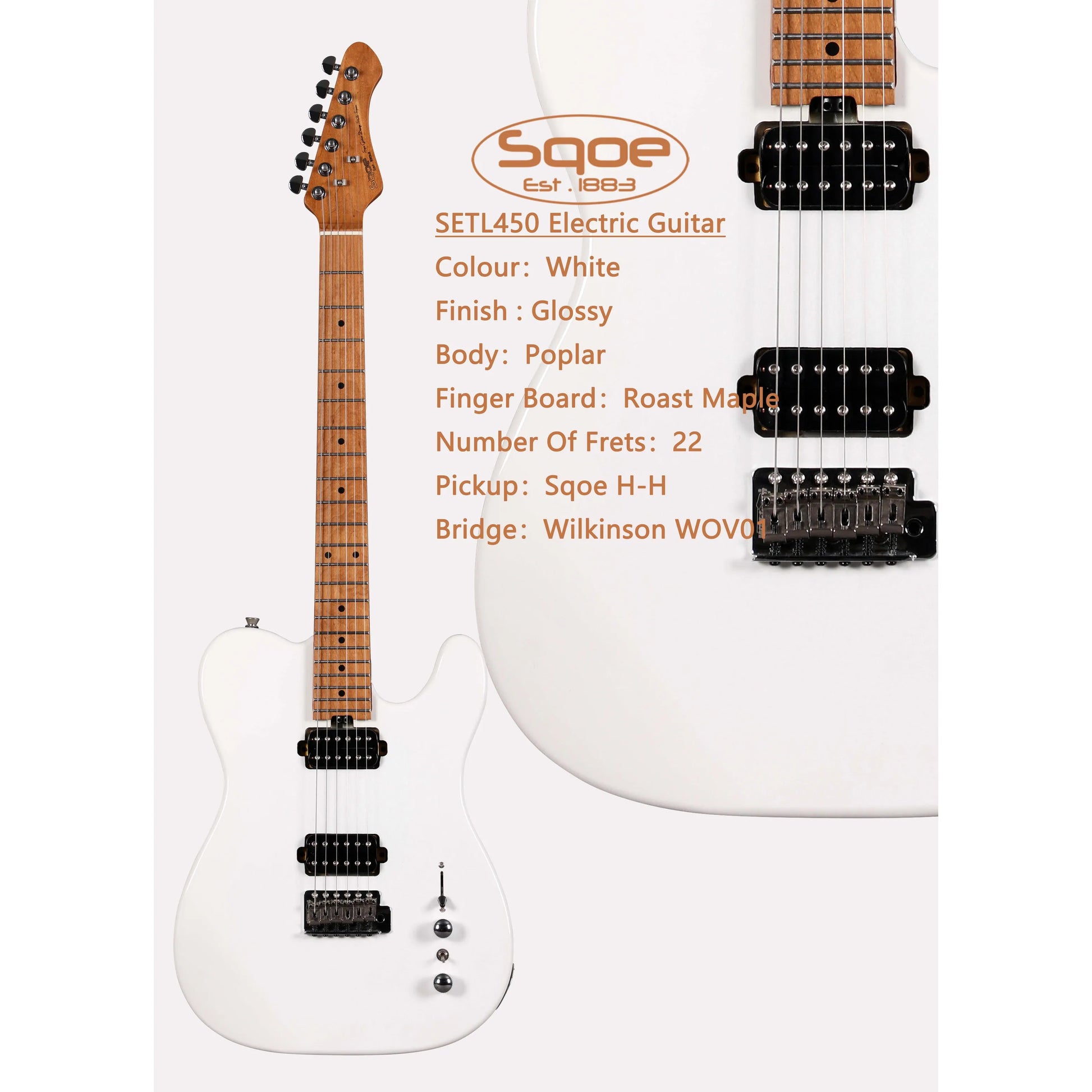 Đàn Guitar Điện Sqoe SETL450 HH, Maple Fingerboard - Việt Music