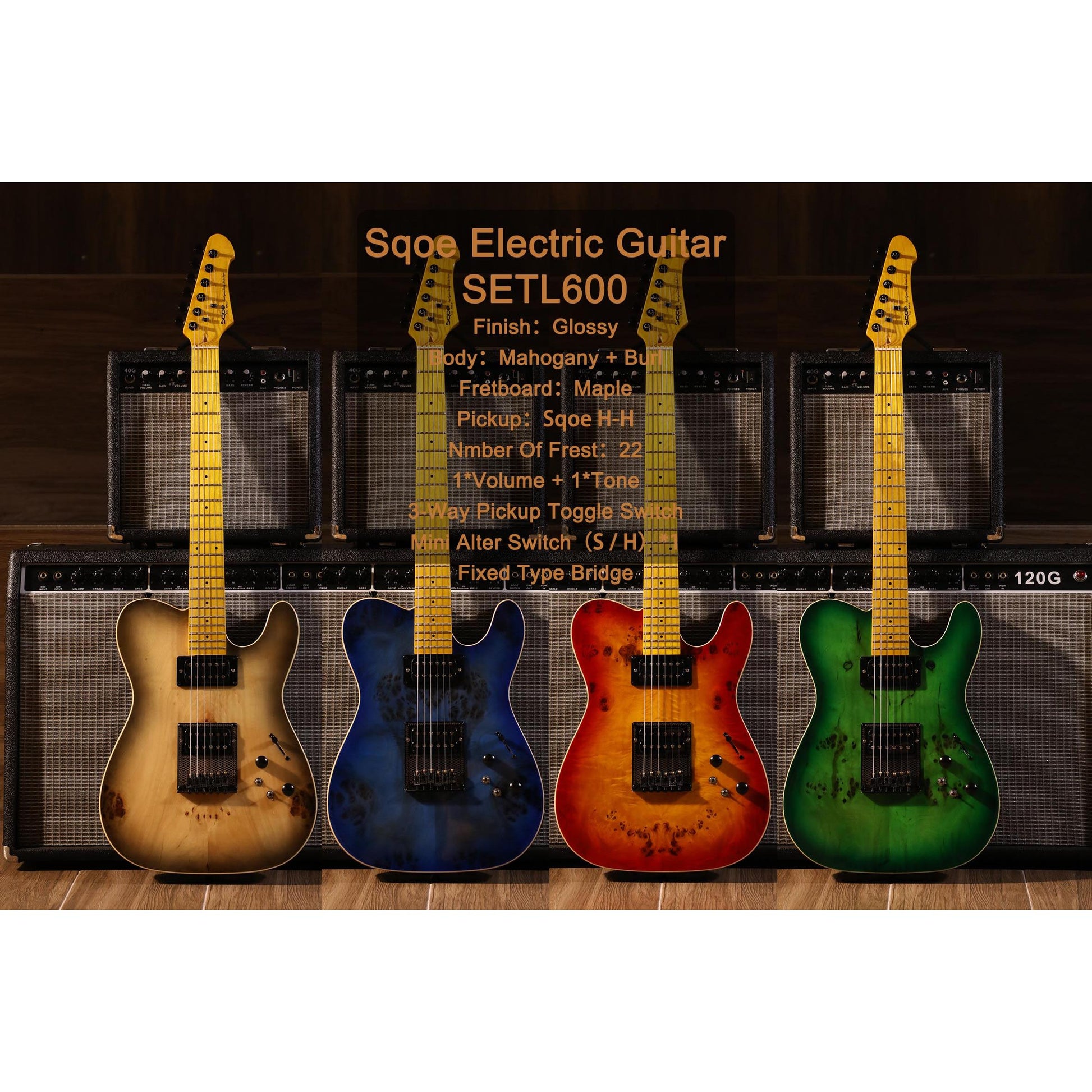Đàn Guitar Điện Sqoe SETL600 HS, Maple Fingerboard - Việt Music