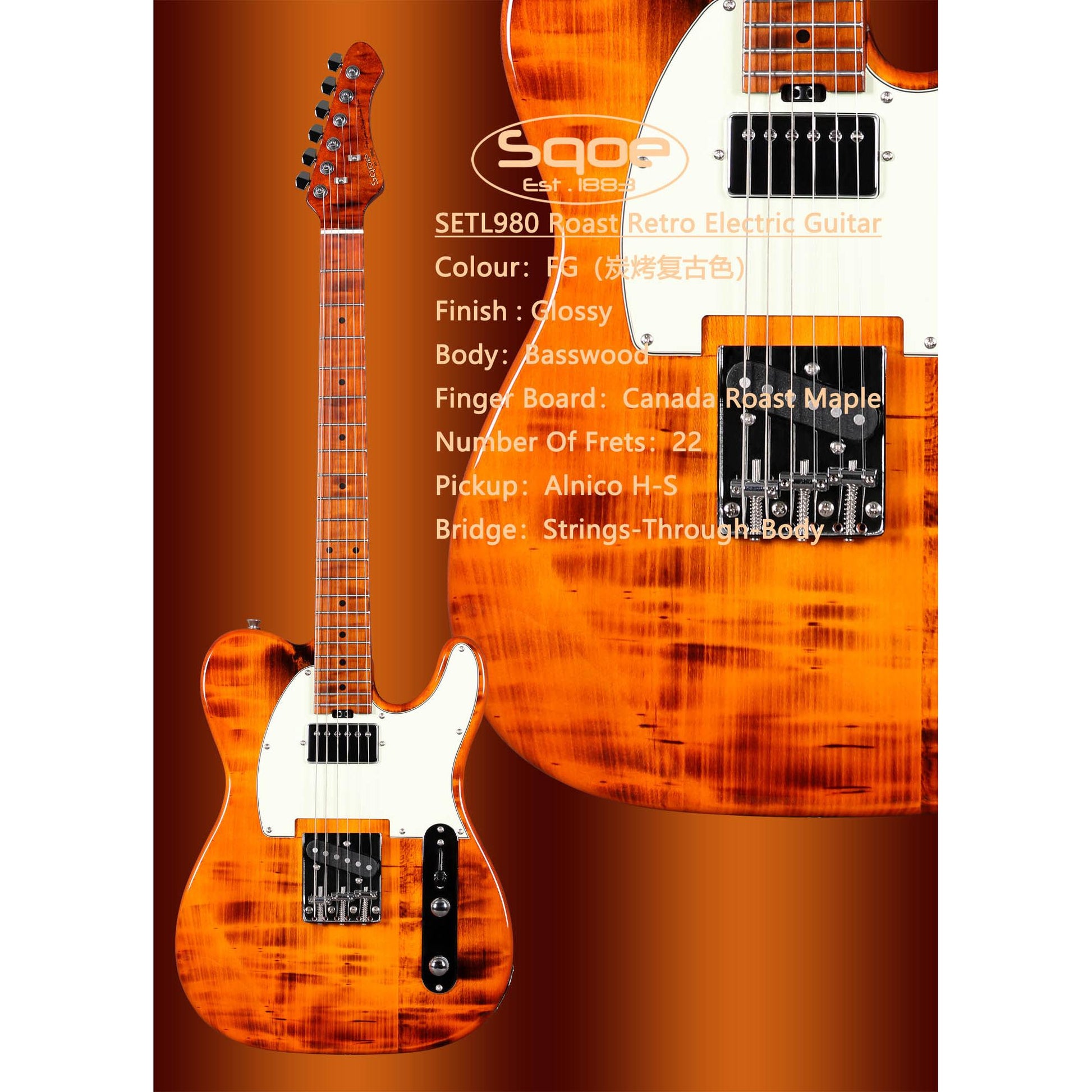 Đàn Guitar Điện Sqoe SETL980 HS, Maple Fingerboard - Việt Music