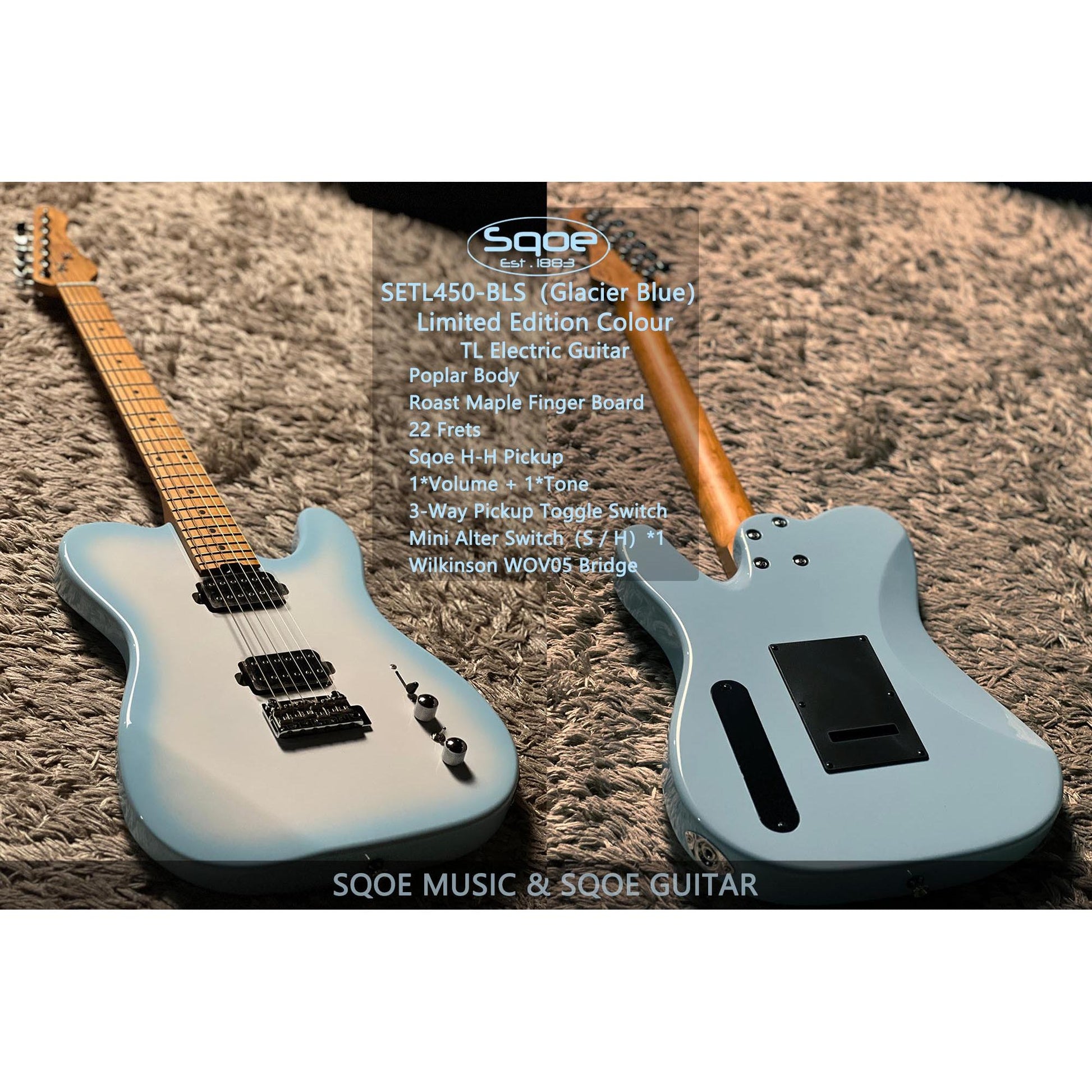 Đàn Guitar Điện Sqoe SETL450-BLS HH, Maple Fingerboard - Việt Music