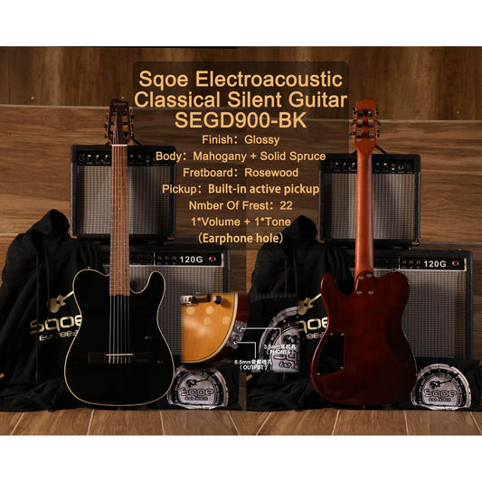 Đàn Guitar Silent Classic Sqoe SEGD900 Spruce, Black - Việt Music