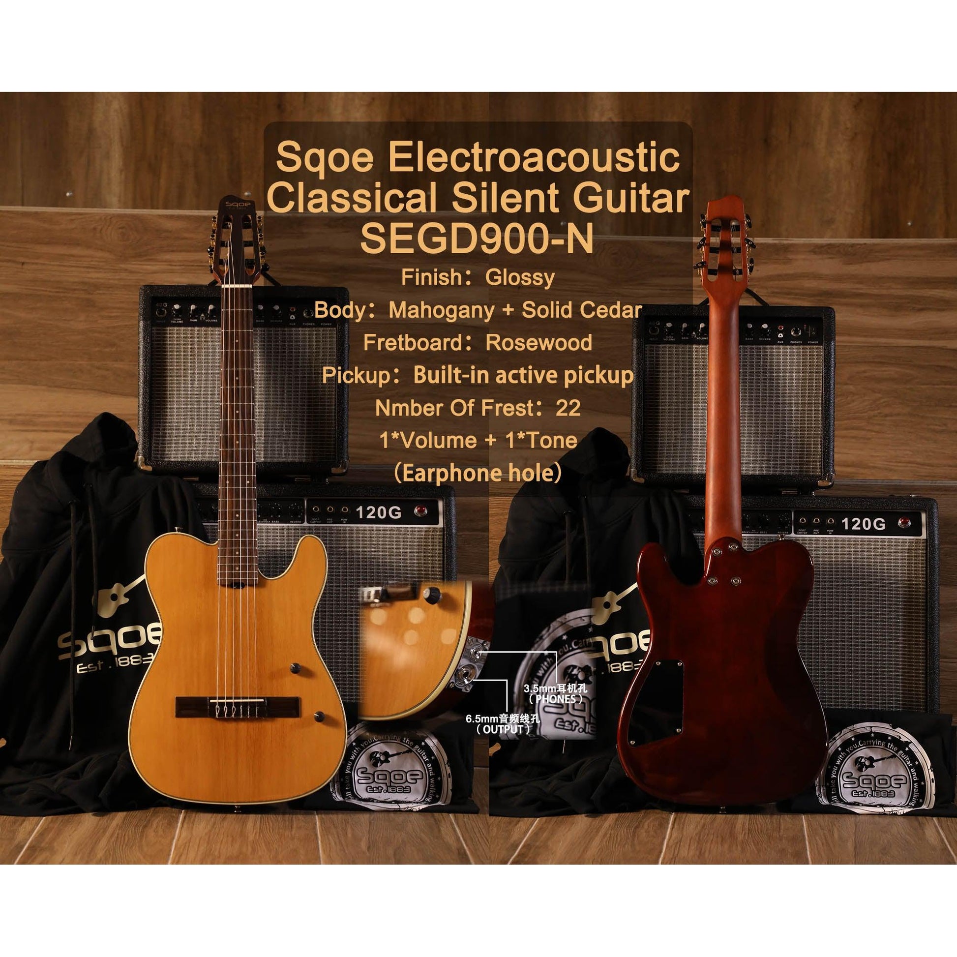 Đàn Guitar Silent Classic Sqoe SEGD900 Cedar, Natural - Việt Music