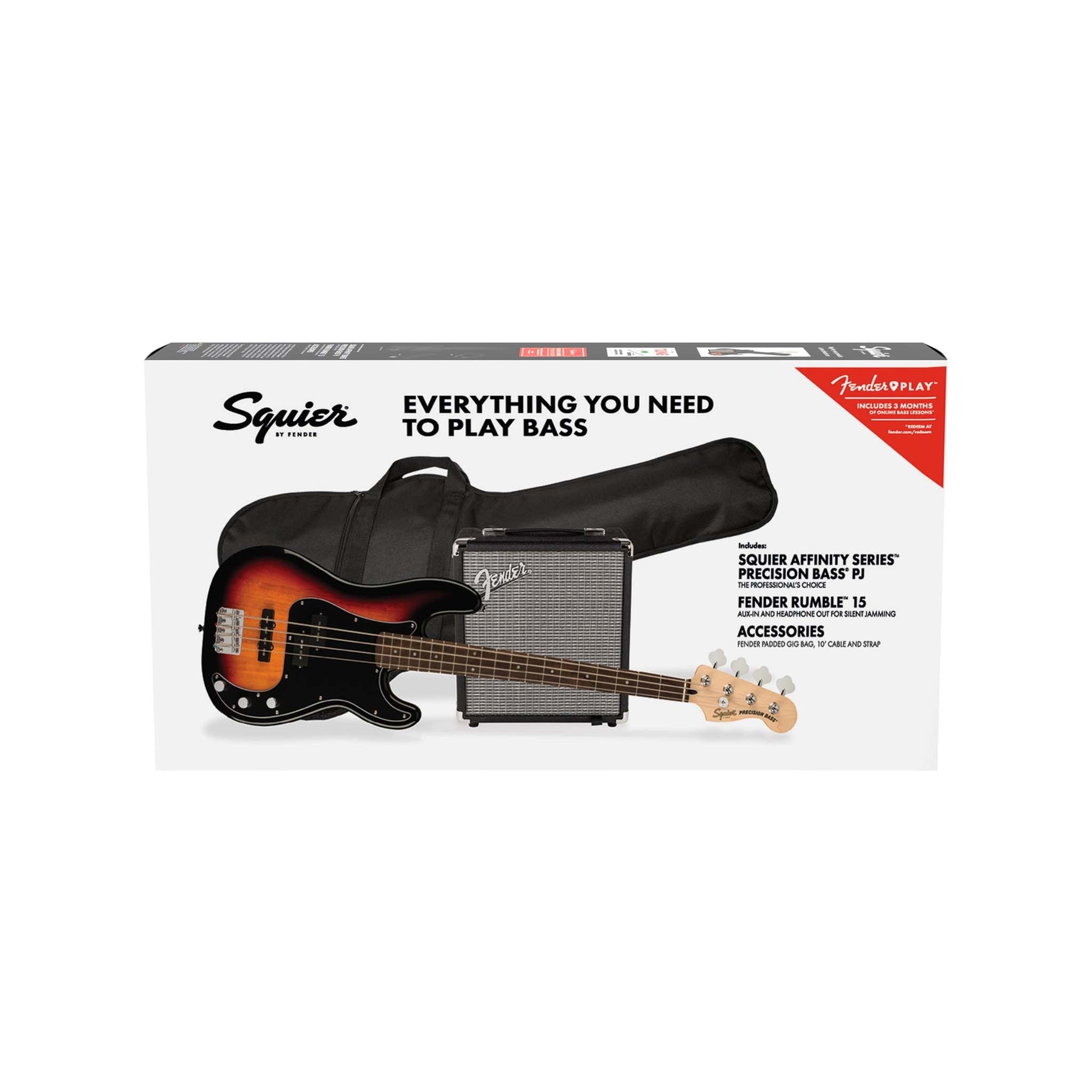 Đàn Guitar Bass Squier Affinity Series PJ Bass Guitar Pack SS, Laurel Fingerboard, 3 - Color Sunburst - Việt Music