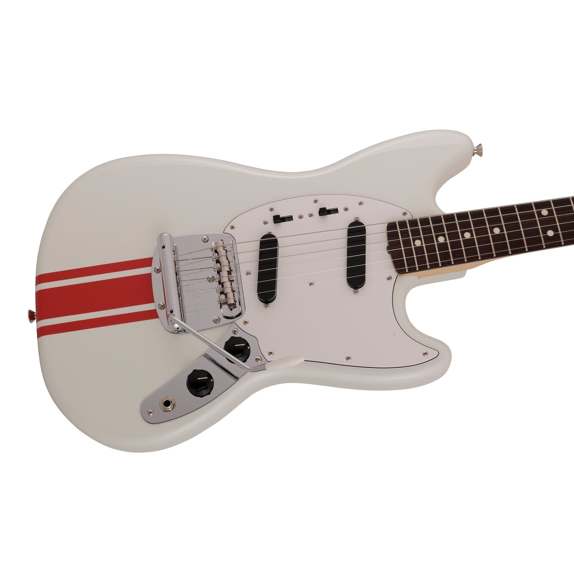 Đàn Guitar Điện Fender 2023 Collection Made In Japan Traditional 60s Mustang SS, Rosewood Fingerboard, Olympic White With Red Competition Stripe - Việt Music