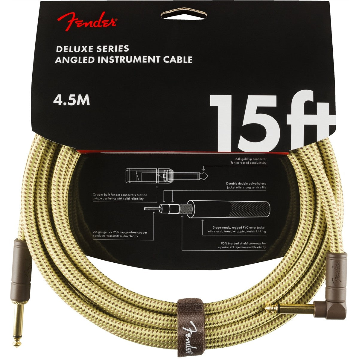 Dây Cáp Kết Nối Fender Deluxe Series Tweed Instrument Cable, 1 Đầu Thẳng - 1 Đầu Vuông - Việt Music