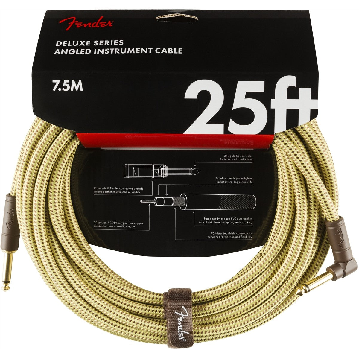 Dây Cáp Kết Nối Fender Deluxe Series Tweed Instrument Cable, 1 Đầu Thẳng - 1 Đầu Vuông - Việt Music