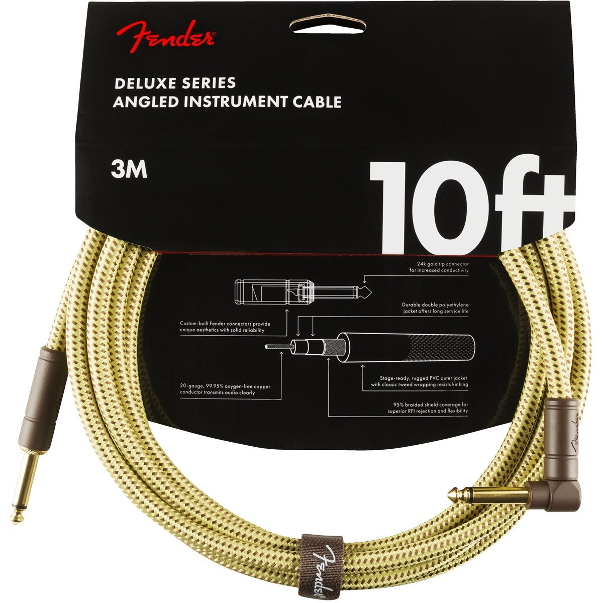 Dây Cáp Kết Nối Fender Deluxe Series Tweed Instrument Cable, 1 Đầu Thẳng - 1 Đầu Vuông - Việt Music