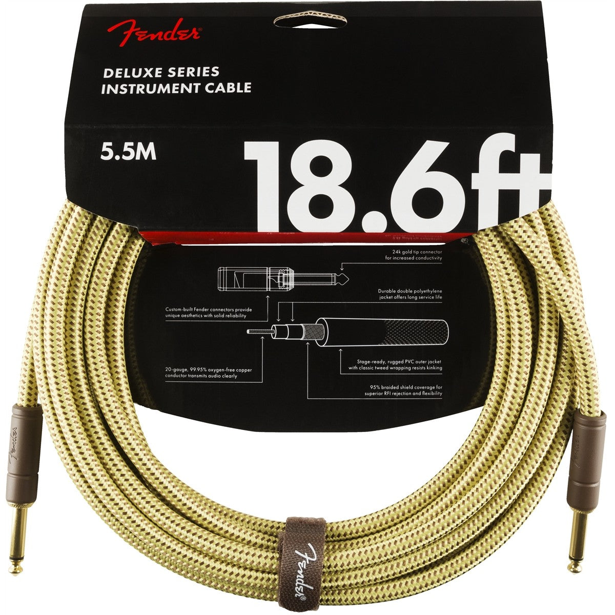 Dây Cáp Kết Nối Fender Deluxe Series Tweed Instrument Cable, 2 Đầu Thẳng - Việt Music