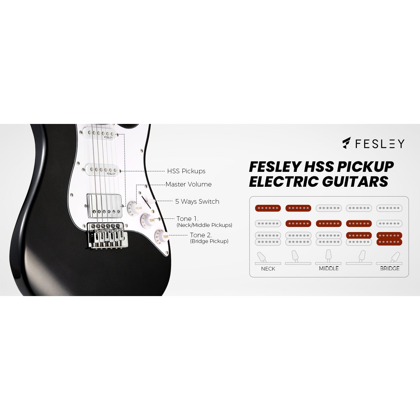 Đàn Guitar Điện Fesley FST100 HSS, Rosewood Fingerboard - Việt Music