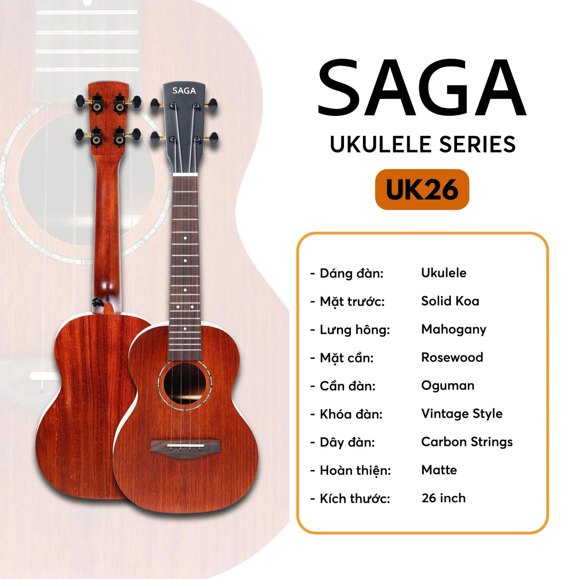 Đàn Ukulele Tenor Saga UK26 - Việt Music