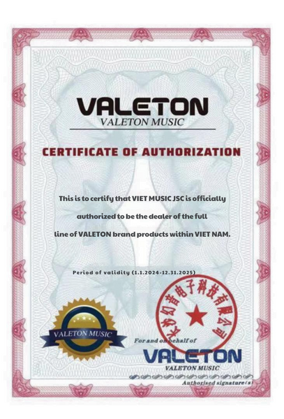 Giấy chứng nhận đại lý chính hãng Valeton
