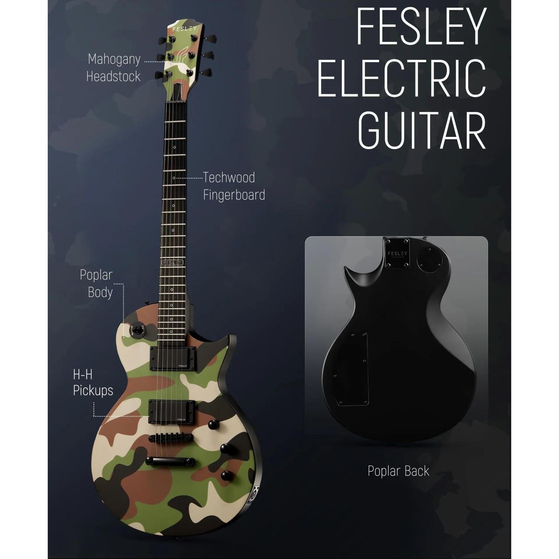 Đàn Guitar Điện Fesley FLP400 HH, Techwood Fingerboard, Camouflage - Việt Music