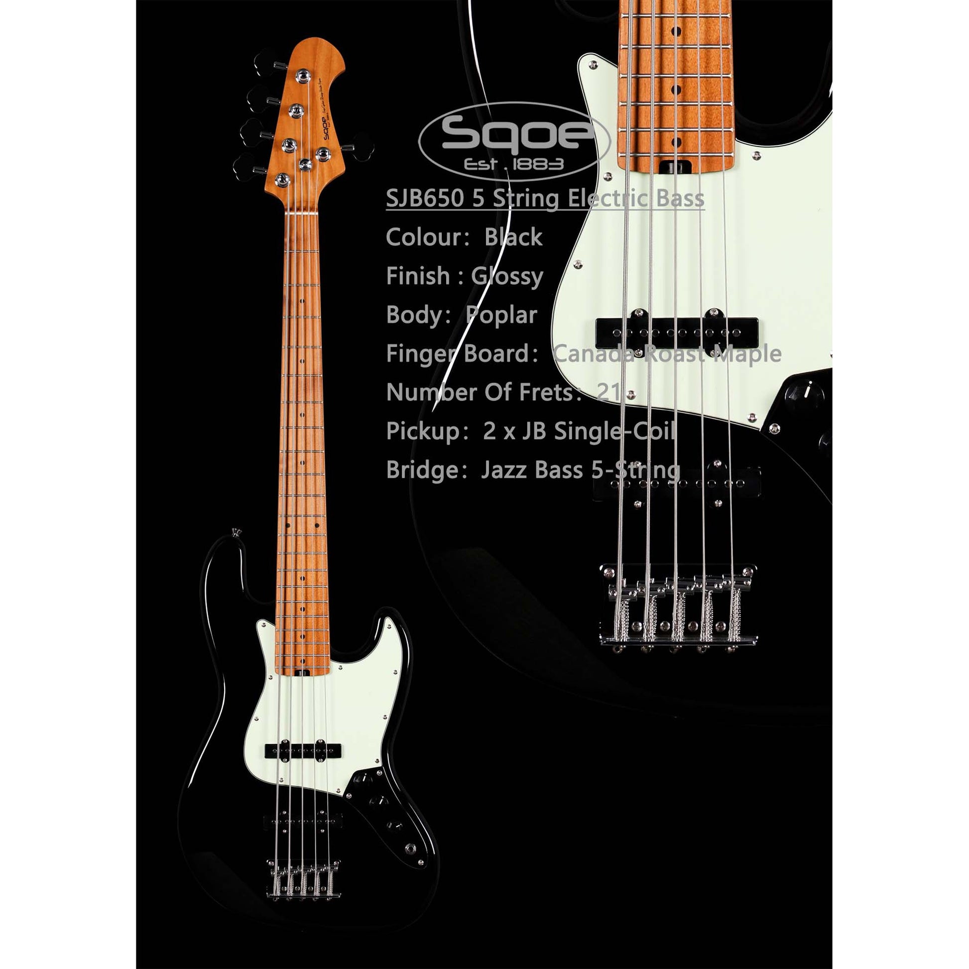 Đàn Guitar Bass Sqoe SJB650 SS, Maple Fingerboard - 5 Strings - Việt Music