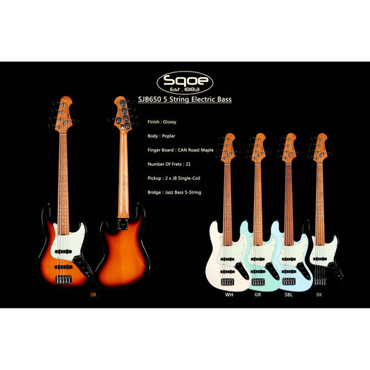 Đàn Guitar Bass Sqoe SJB650 SS, Maple Fingerboard - 5 Strings - Việt Music