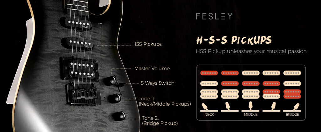 Đàn Guitar Điện Fesley FDK800 HSS, Mixed Fingerboard