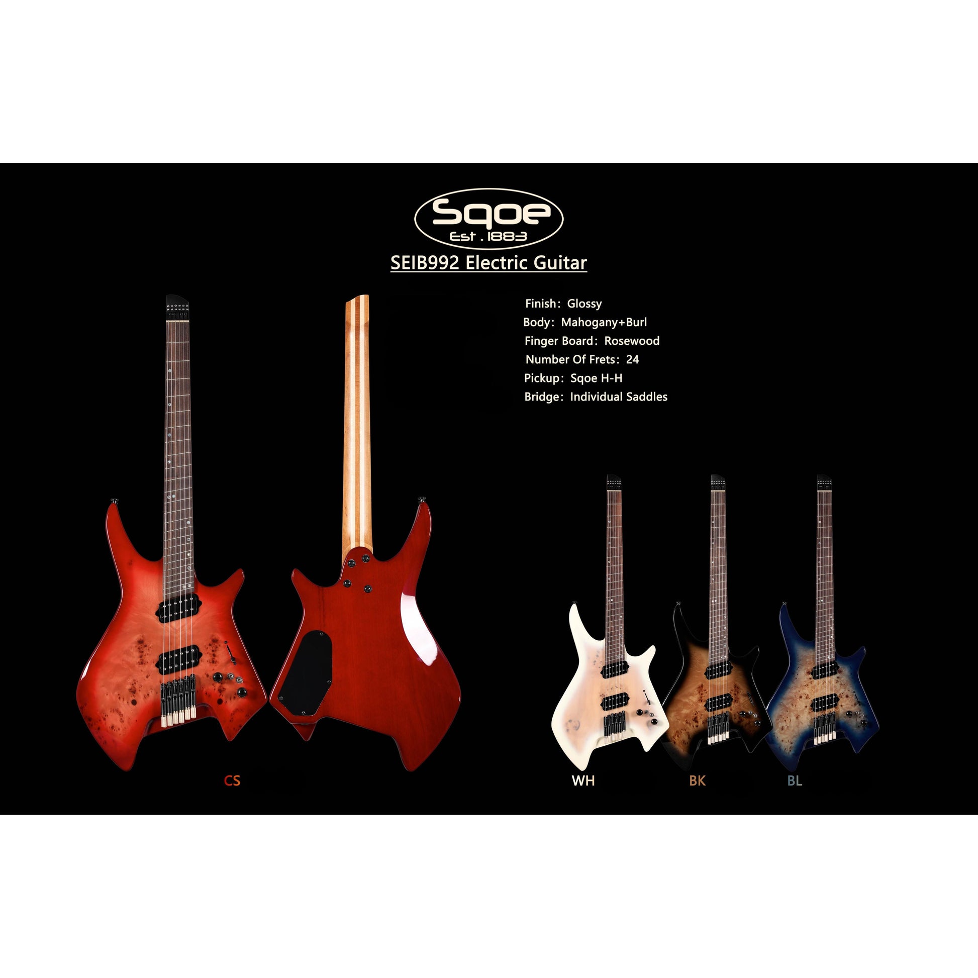 Đàn Guitar Điện Sqoe SEIB992 HH, Rosewood Fingerboard - Việt Music