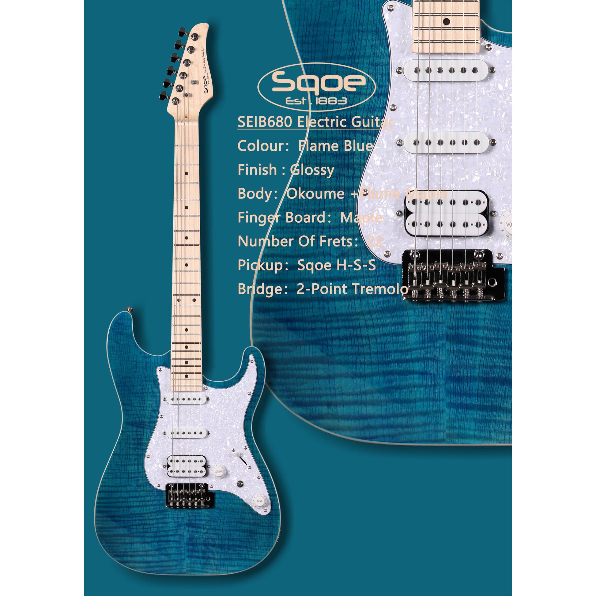 Đàn Guitar Điện Sqoe SEIB680 HSS, Maple Fingerboard - Việt Music