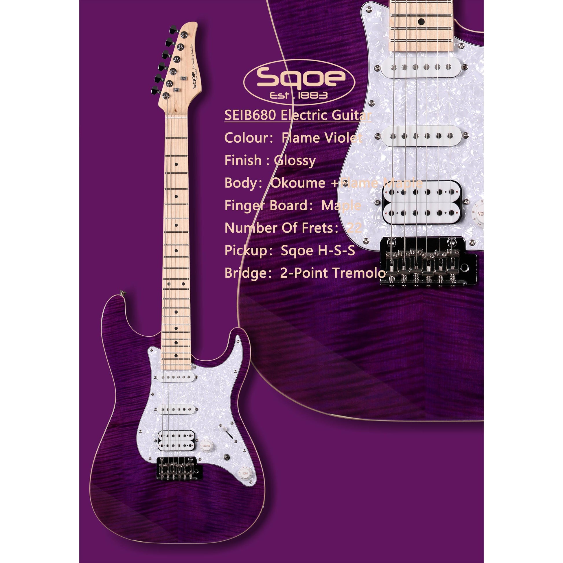 Đàn Guitar Điện Sqoe SEIB680 HSS, Maple Fingerboard - Việt Music