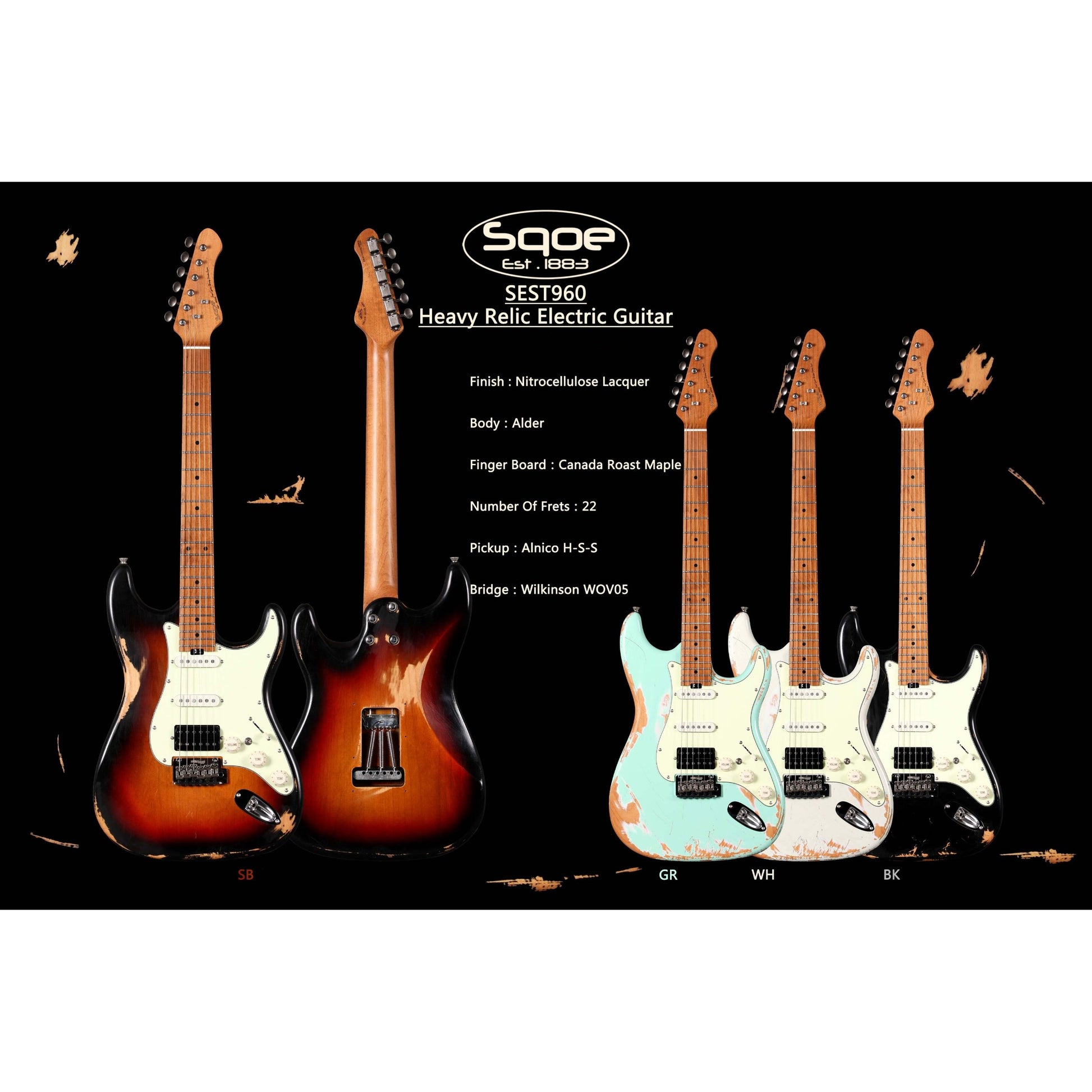 Đàn Guitar Điện Sqoe SEST960 HSS, Maple Fingerboard - Việt Music