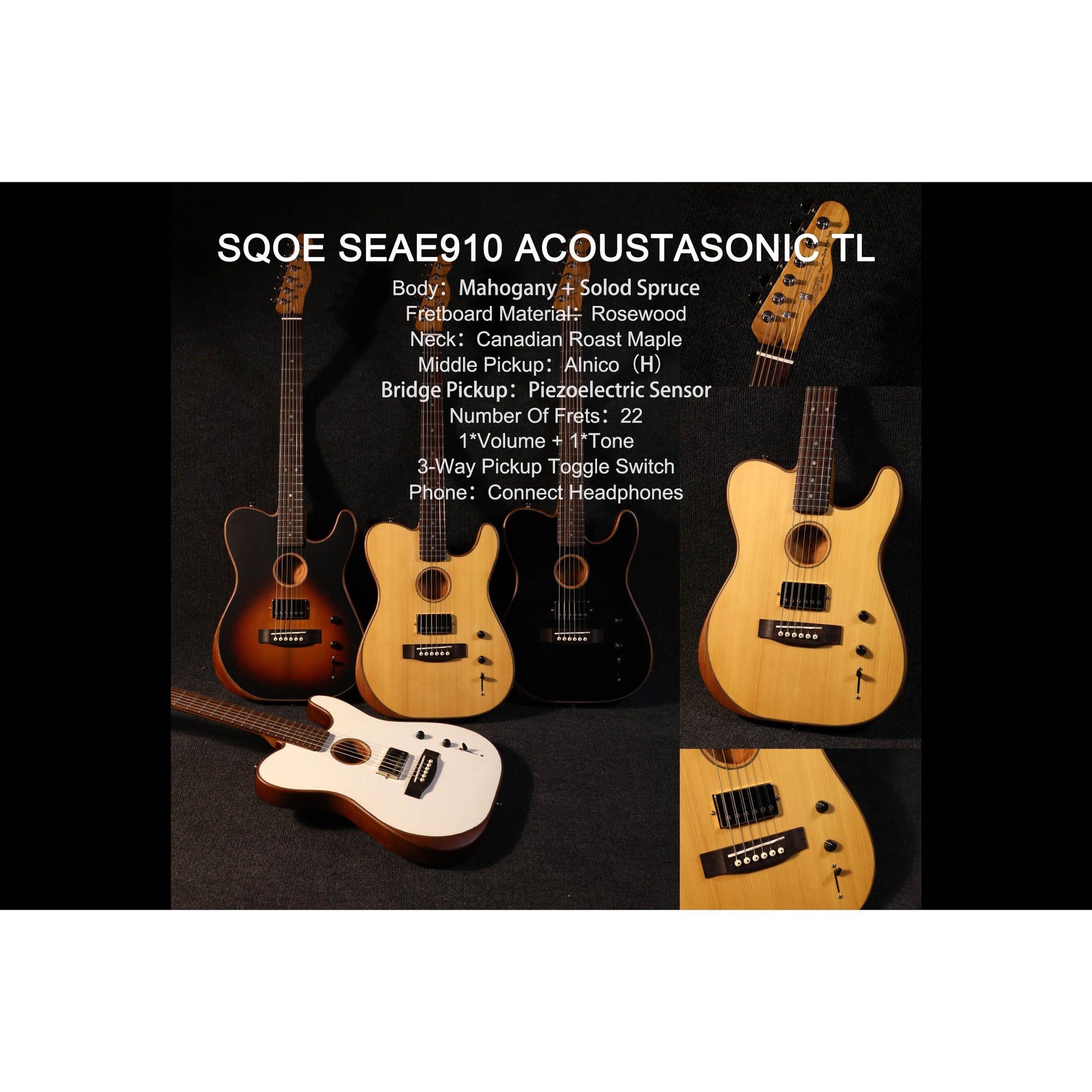 Đàn Guitar Điện Sqoe SEAE910 H, Rosewood Fingerboard - Việt Music