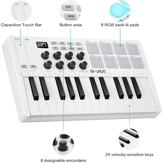 MIDI Keyboard Controller M-Vave SMK25 Mini MK2