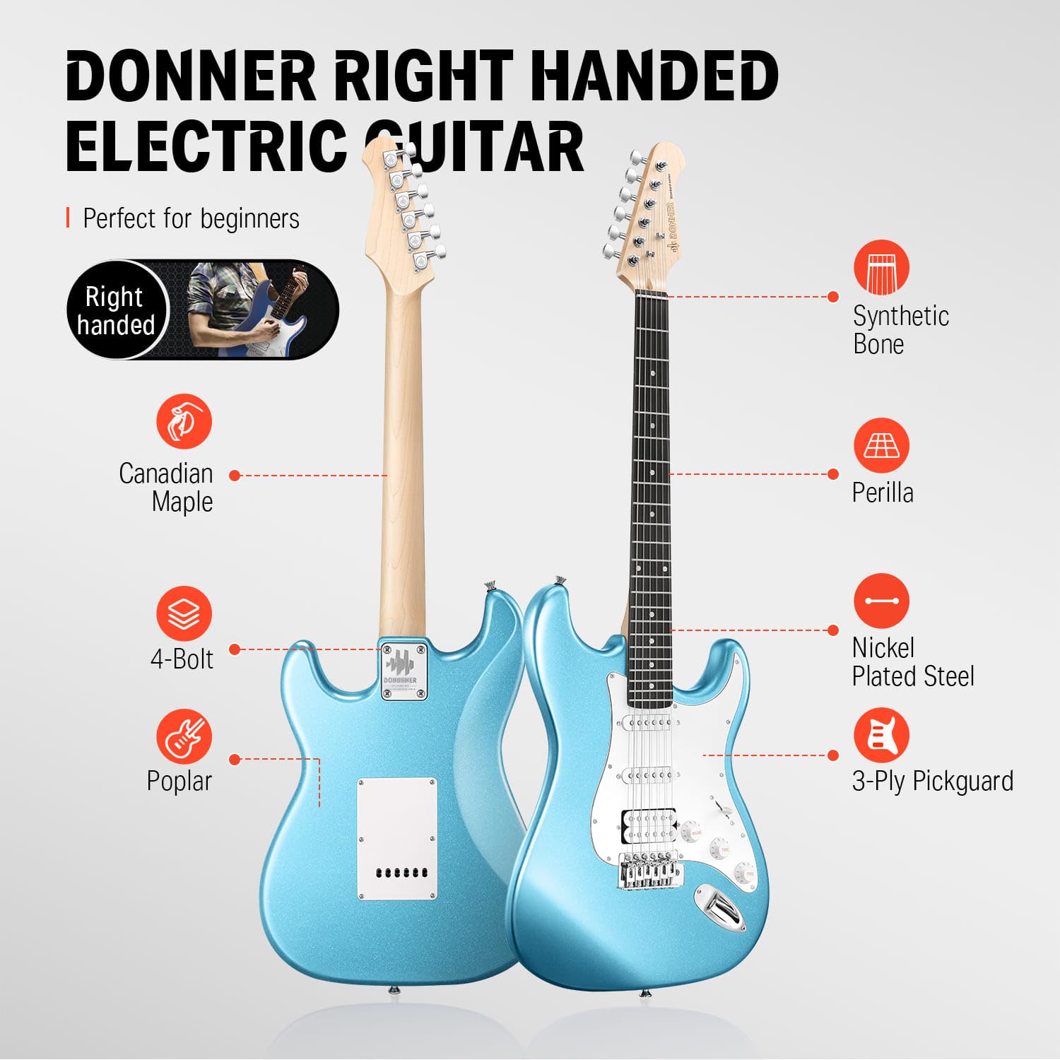 Đàn Guitar Điện Donner DST-100 HSS, Purpleheart Fingerboard, Combo - Việt Music