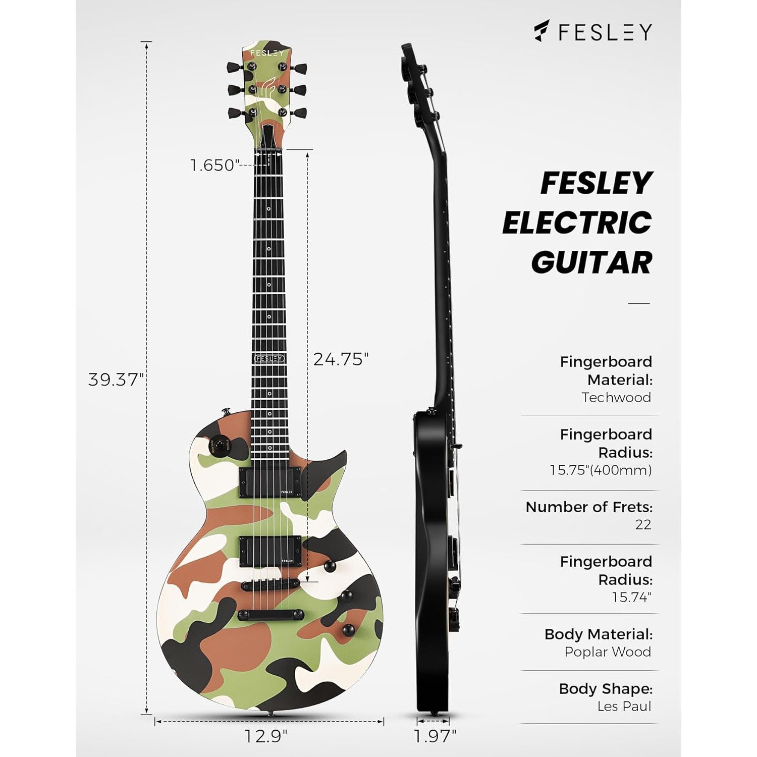 Đàn Guitar Điện Fesley FLP400 HH, Techwood Fingerboard, Camouflage - Việt Music