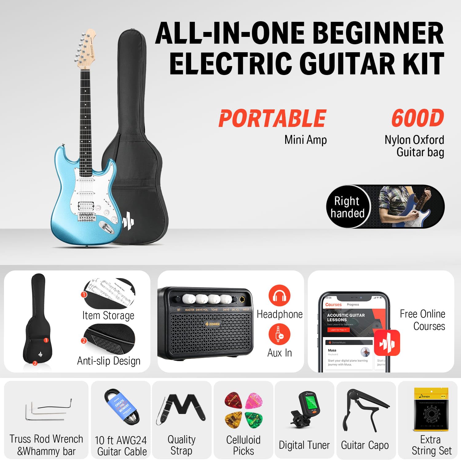 Đàn Guitar Điện Donner DST-100 HSS, Purpleheart Fingerboard, Combo - Việt Music