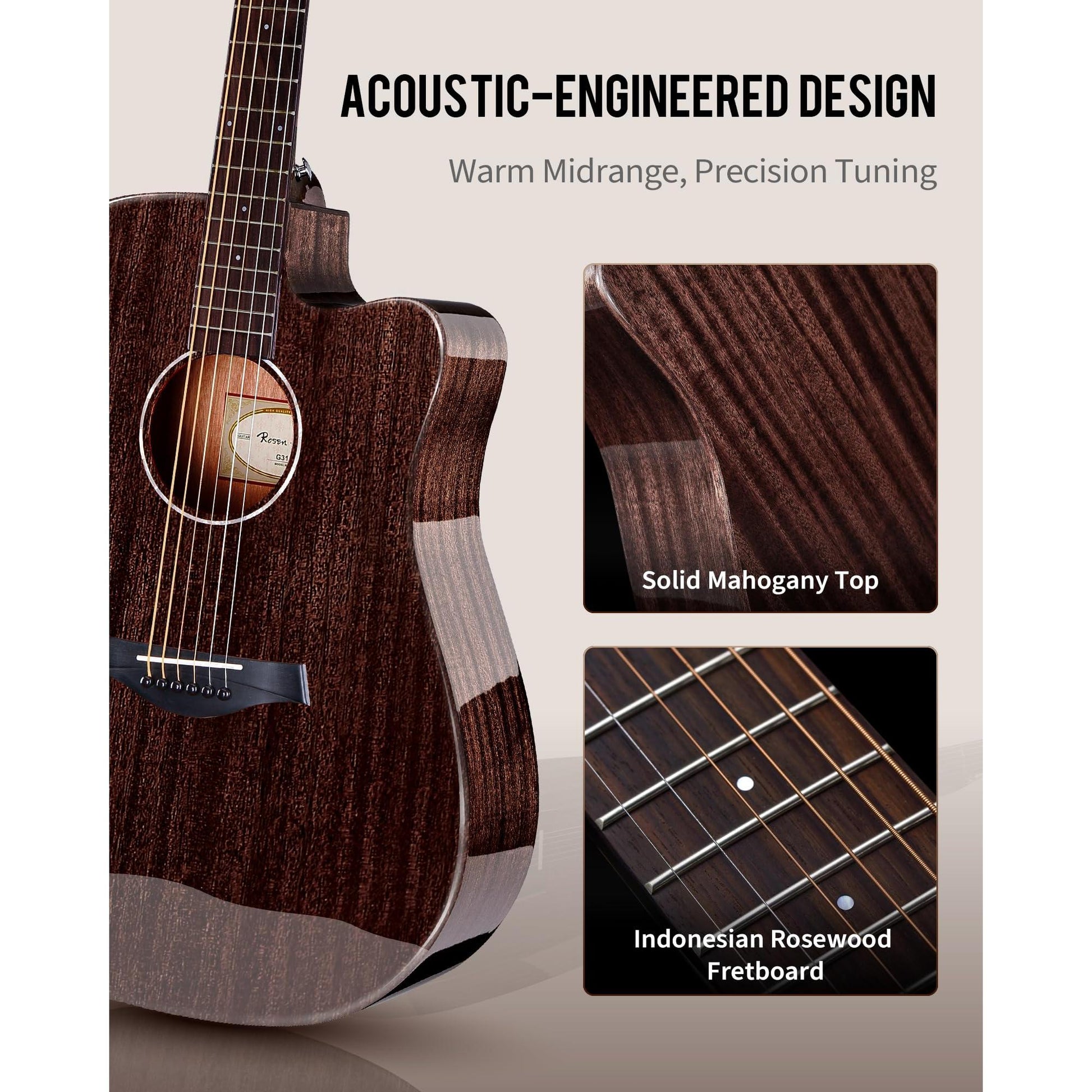 Đàn Guitar Acoustic Rosen G31DC - Việt Music