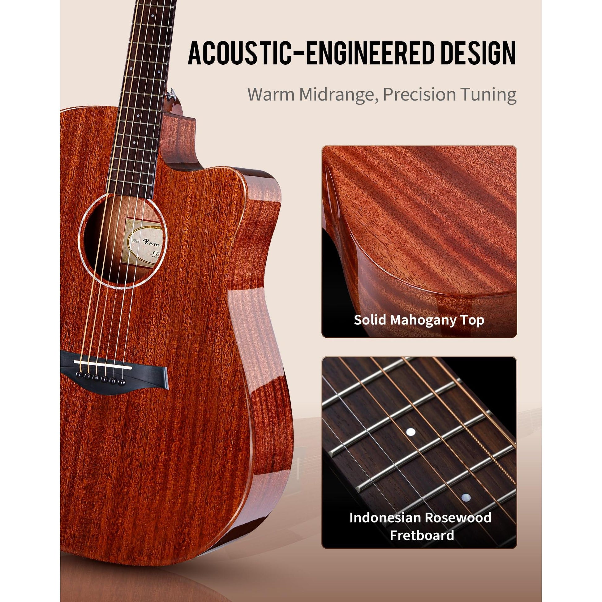 Đàn Guitar Acoustic Rosen G31DC - Việt Music