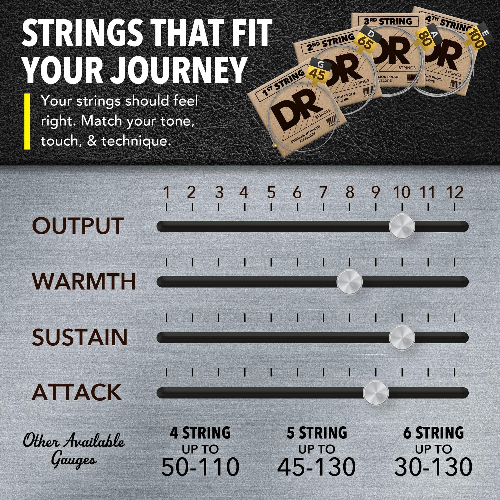 Dây Đàn Guitar Bass DR Strings MR-45 Hi-Beam Stainless Steel - Việt Music