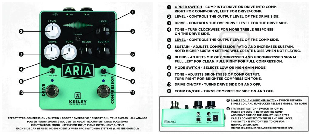 Pedal Guitar Keeley Aria Compressor Drive