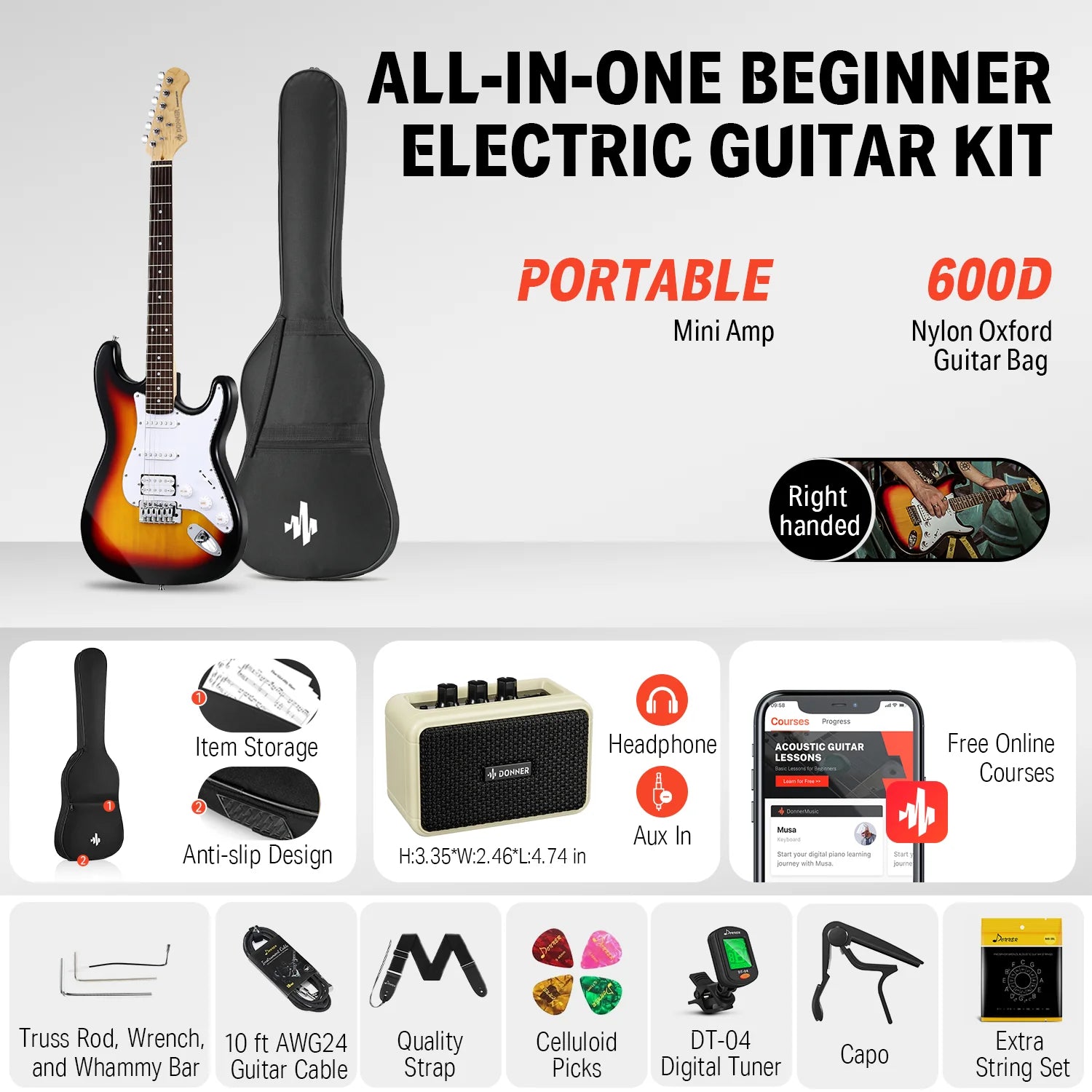 Đàn Guitar Điện Donner DST-100 HSS, Purpleheart Fingerboard, Combo - Việt Music