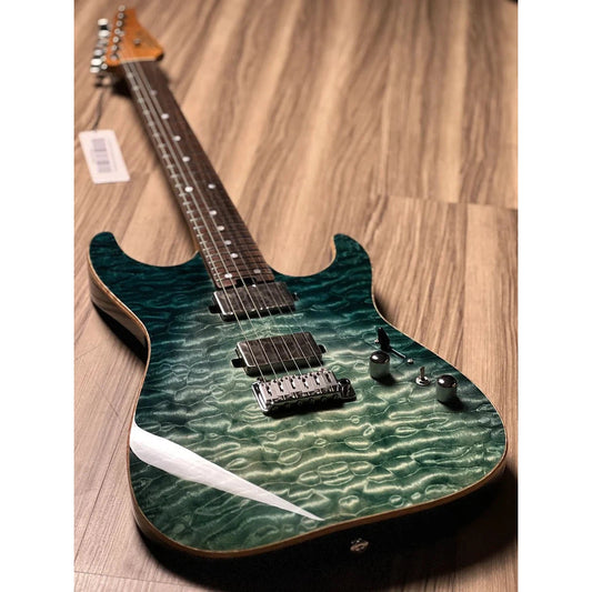 Đàn Guitar Điện Soloking MS-1 Custom 24 Quilt HH, Rosewood Fingerboard, Turquoise Wakesurf Jescar - Việt Music