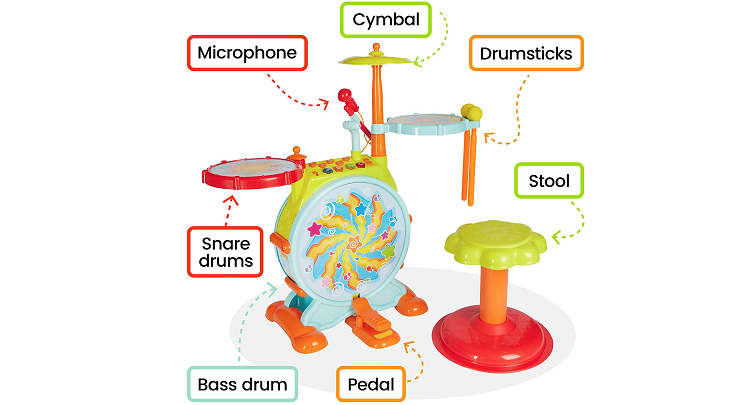 Prextex Kids’ Electric Toy Drum Set for Toddlers