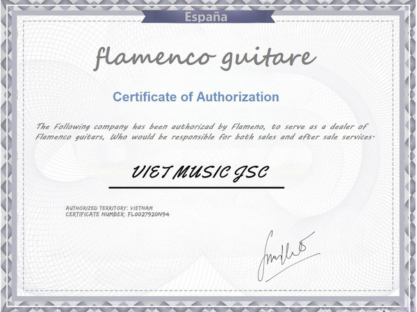Giấy chứng nhận đại lý chính hãng Flamenco Guitar