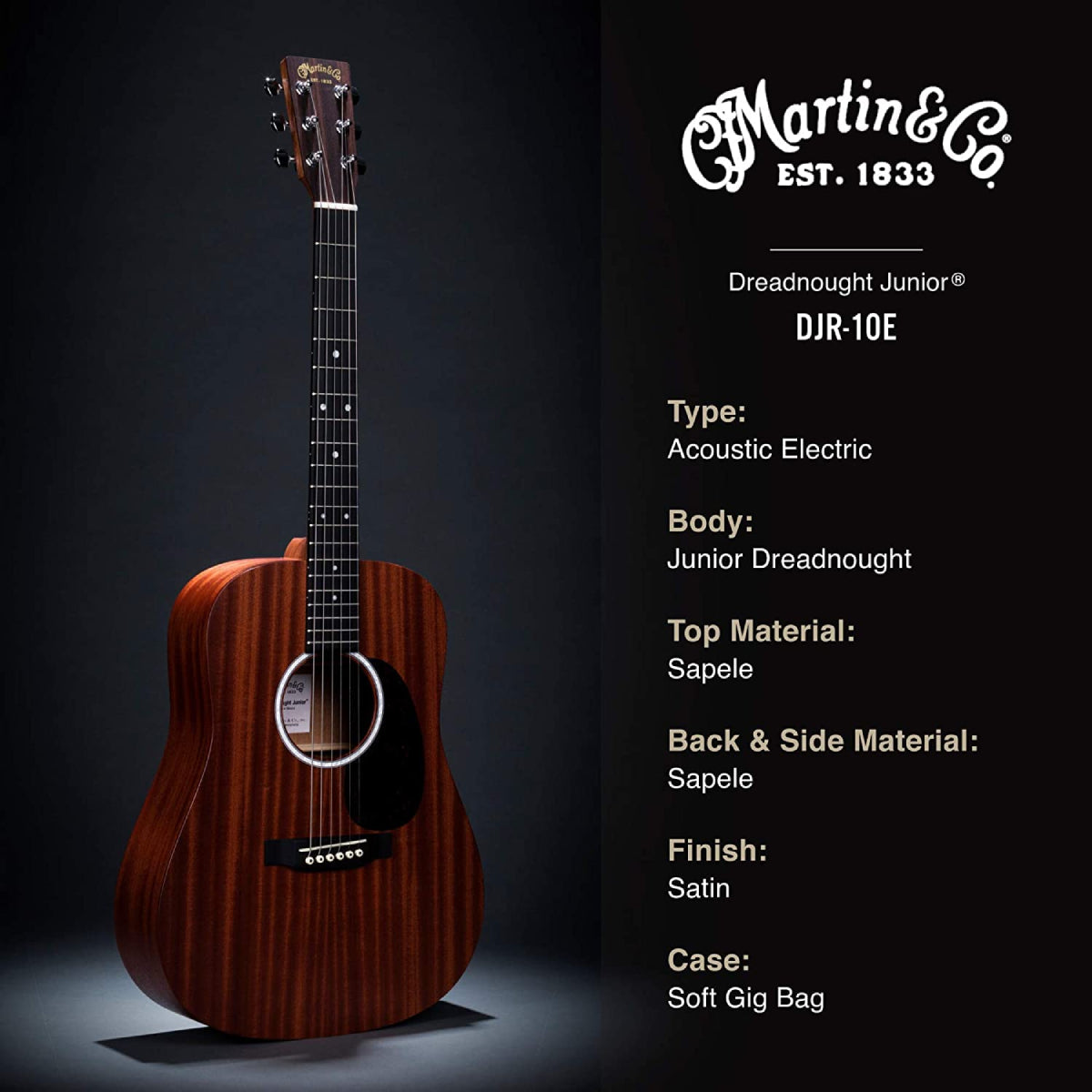 Đàn Guitar Martin Junior Series DJr-10E Sapele Acoustic w/Fishman w/Bag - Việt Music