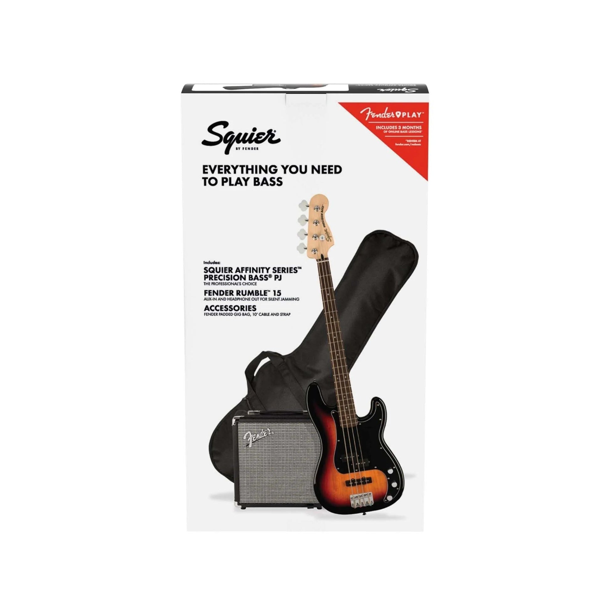 Đàn Guitar Bass Squier Affinity Series PJ Bass Guitar Pack SS, Laurel Fingerboard, 3 - Color Sunburst - Việt Music