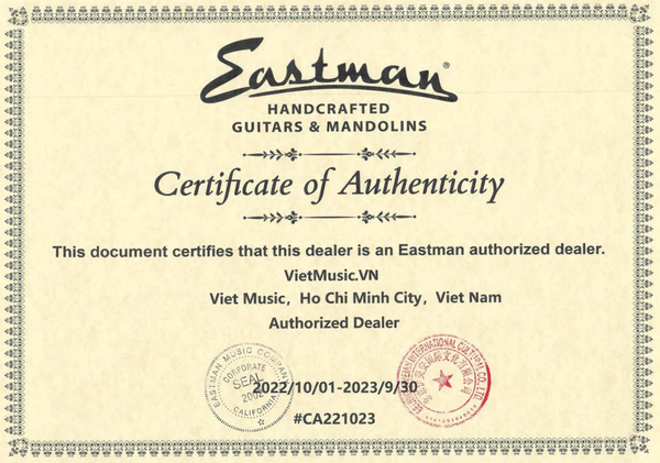 Giấy chứng nhận đại lý chính hãng Eastman Guitar