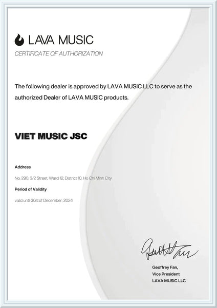 Giấy chứng nhận đại lý chính hãng Lava Music