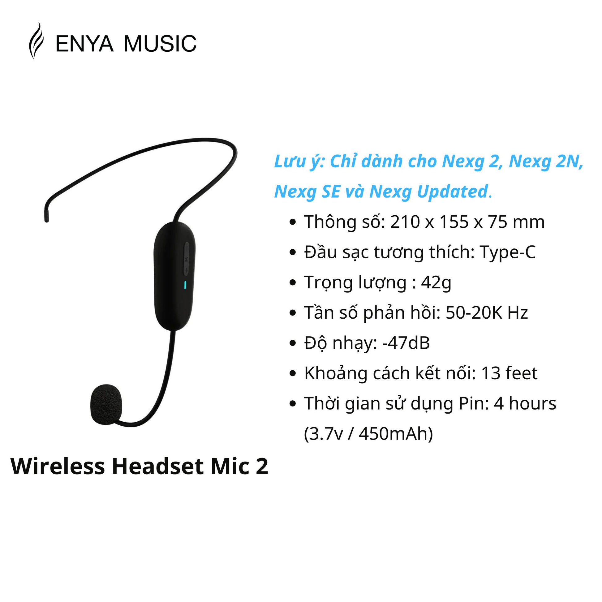 Micro Đeo Tai Không Dây Enya NEXG 2 - Wireless Headset Mic 2 - Việt Music