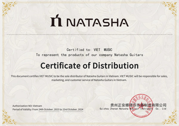 Giấy chứng nhận đại lý chính hãng Natasha