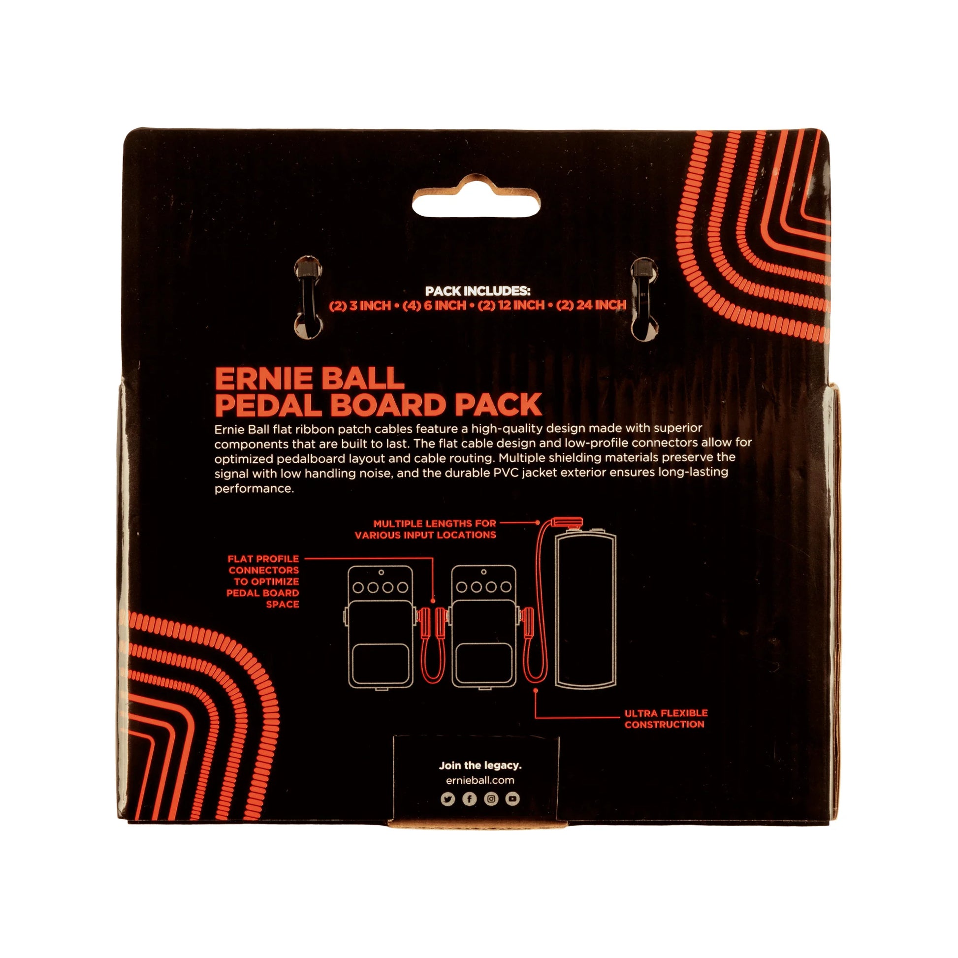 Dây Cáp Kết Nối Ernie Ball Flat Ribbon Patch Cables Pedalboard, Multipack - Việt Music