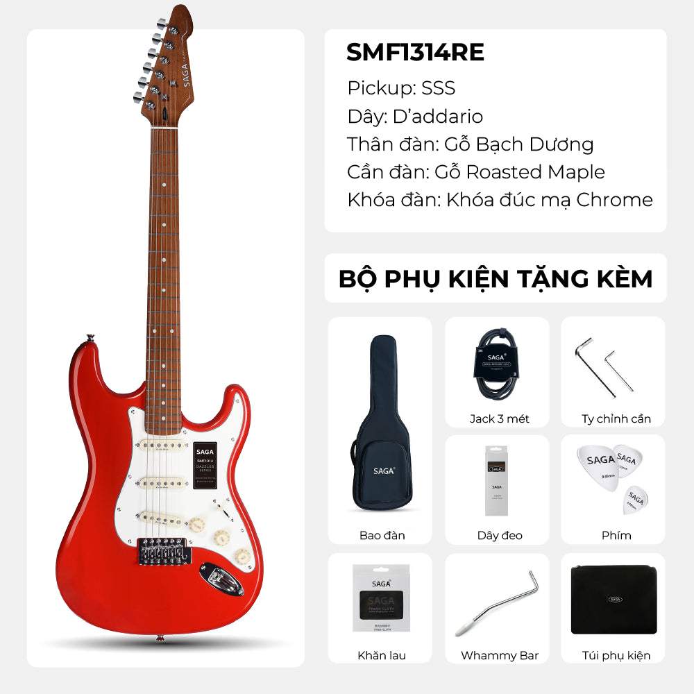 Đàn Guitar Điện Saga SMF1314 Stratocaster SSS, Maple Fingerboard, Red - Việt Music